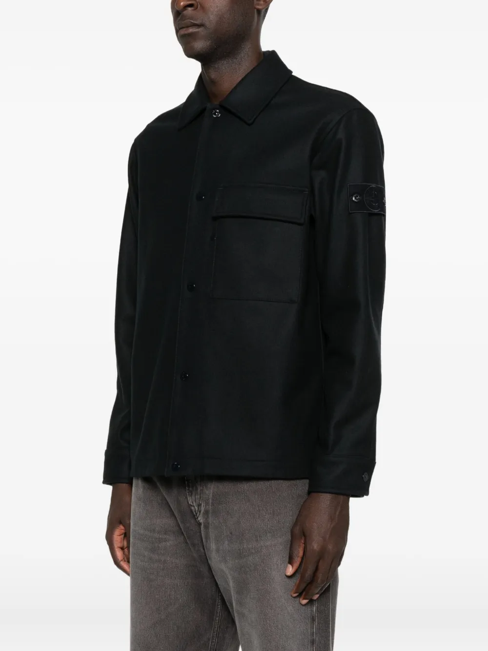 Шерстяная рубашка с накладными карманами Stone Island, синий — фото 3