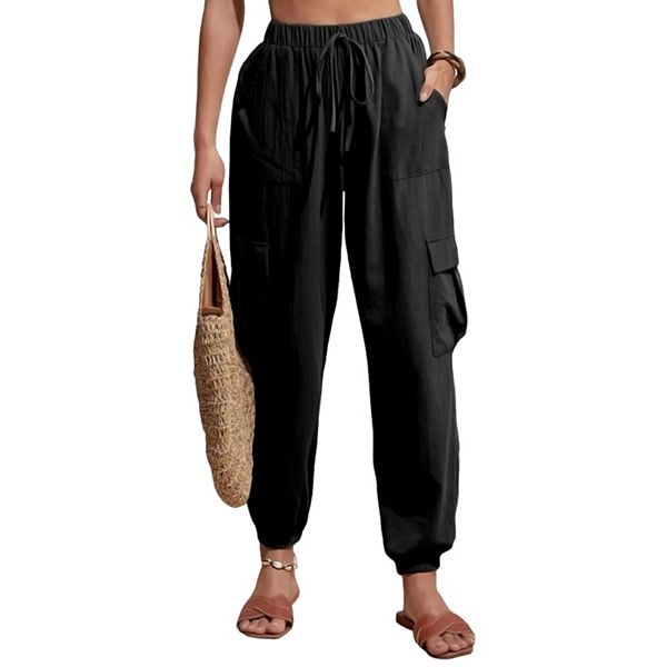 

Женские карго-брюки с высокой талией, шнурком и карманами Seoria, Black