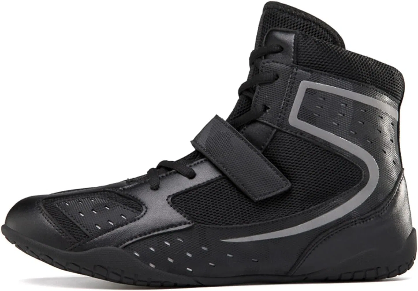 Боксерские ботинки EMDPBD High Top для мужчин, боксерские кроссовки Ringer Shoes для спарринга, резиновая подошва, черные, размер 39EU — фото 2