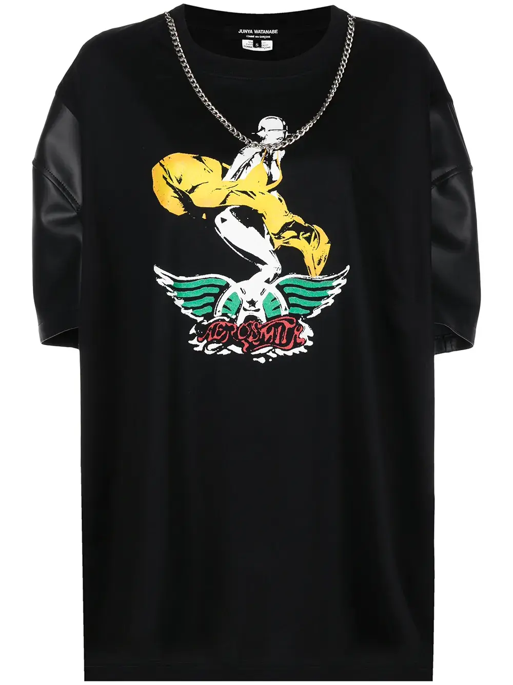 

Футболка с контрастными рукавами и принтом Junya Watanabe, черный