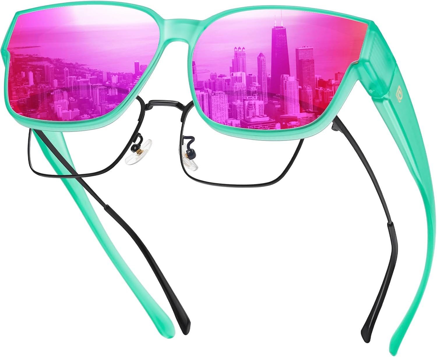 

Солнцезащитные очки DUCO Fit Over для мужчин и женщин, надеваемые поверх обычных очков, ретро-очки с обтекаемой формой, поляризованные, защита UV400, модель DC8981, B Clear Green Fr Re Purple Lens