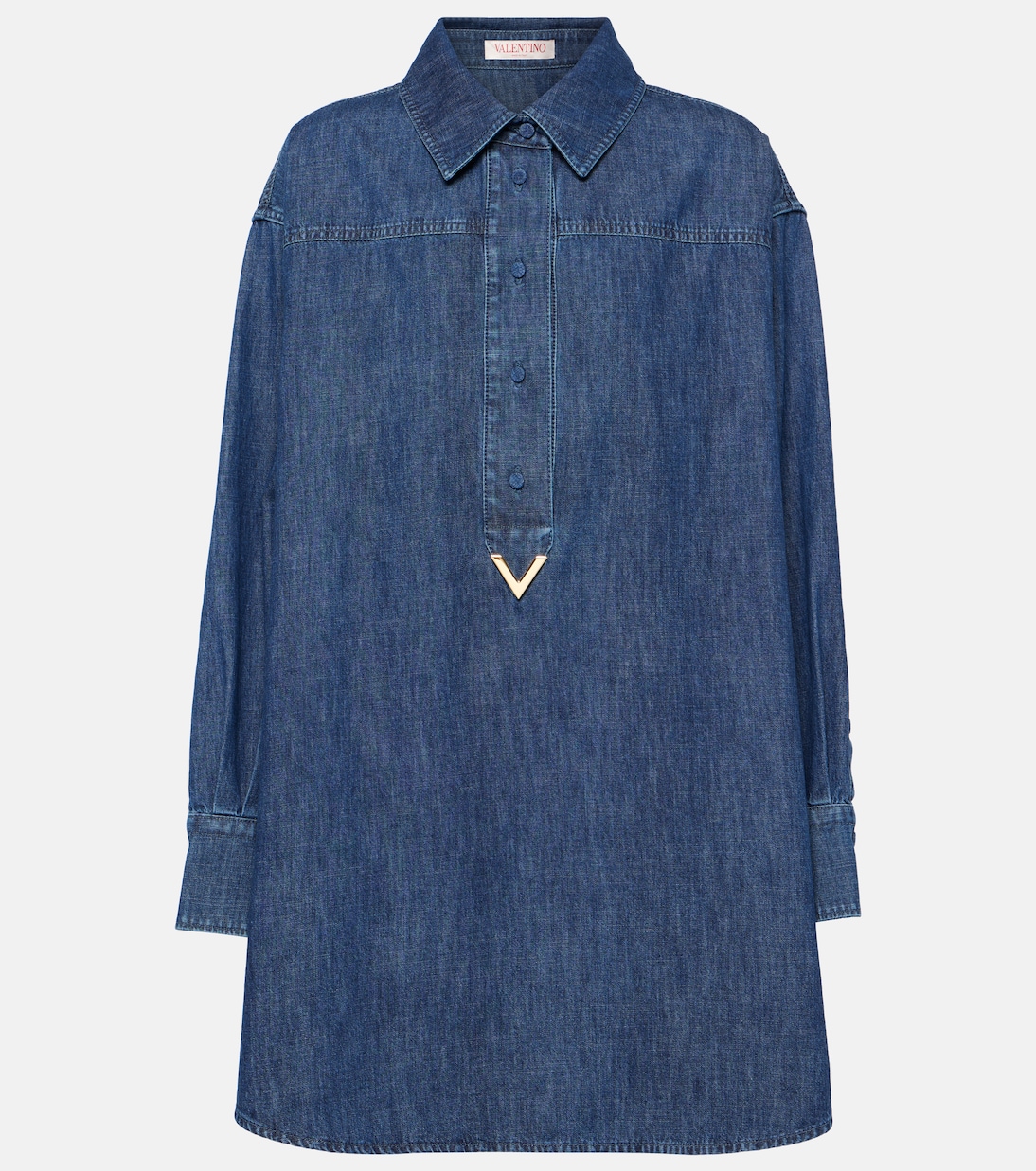 

Платье-рубашка из денима шамбре VGold Valentino, Medium Blue Denim