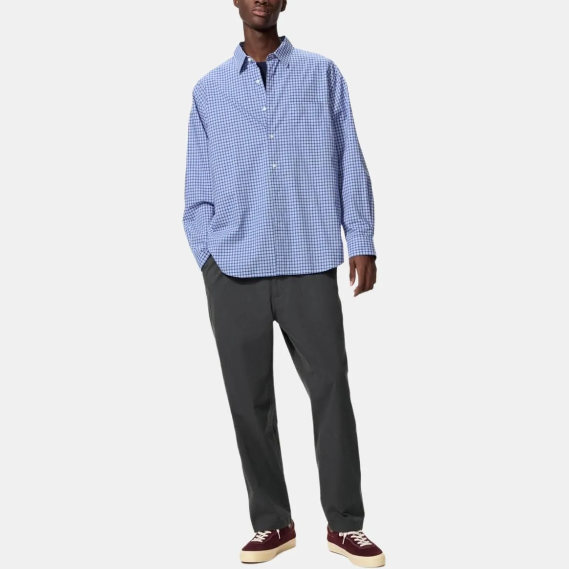 UNIQLO Рубашка Unisex Lake Blue с лацканом — фото 3