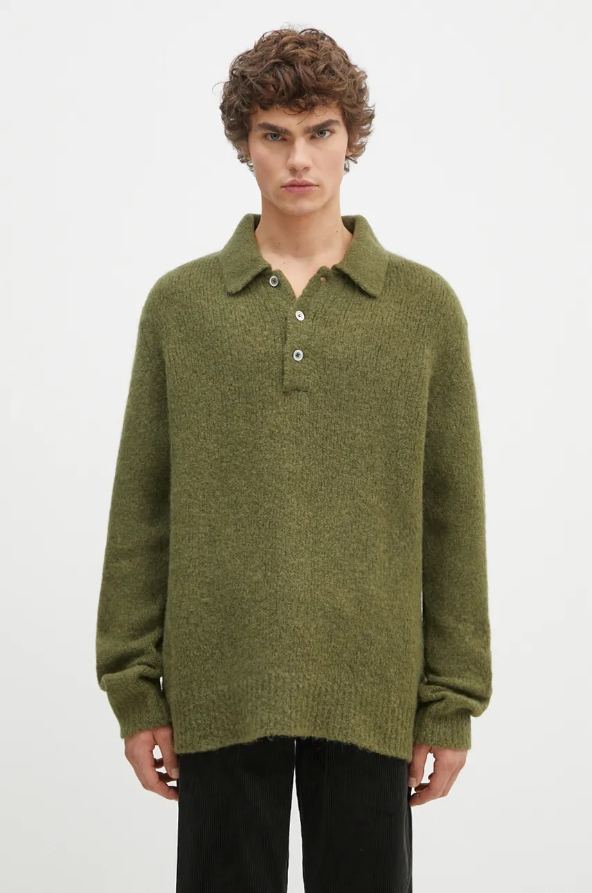

Свободный шерстяной свитер-поло Rasmus с начесом Norse Projects, зеленый