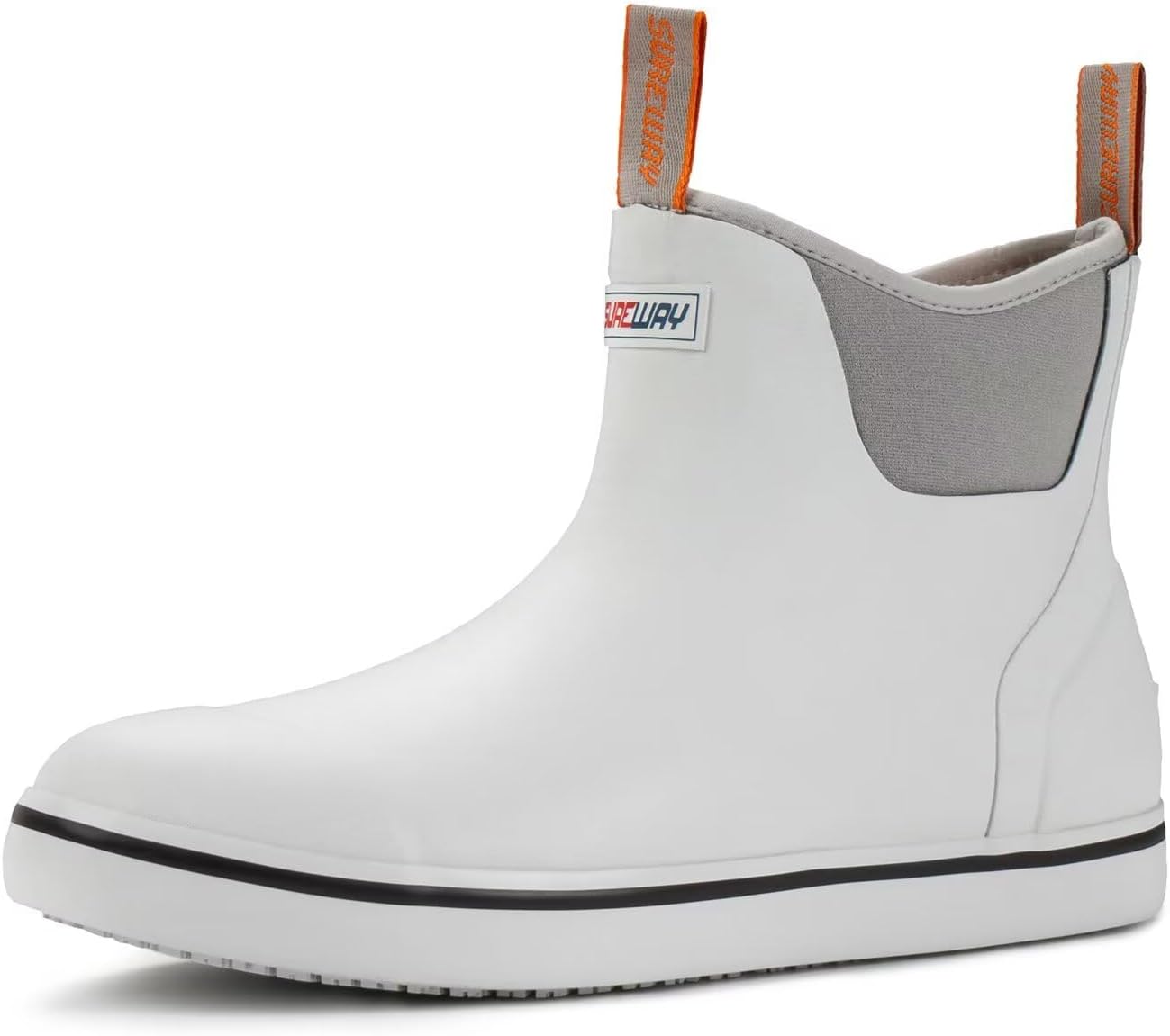 

Мужские ботинки SUREWAY для корабельной палубы, профессиональные противоскользящие рыболовные и ботинки для лодки до щиколотки, водонепроницаемые дождевые ботинки, легкие неопрено-резиновые палубные ботинки, белый
