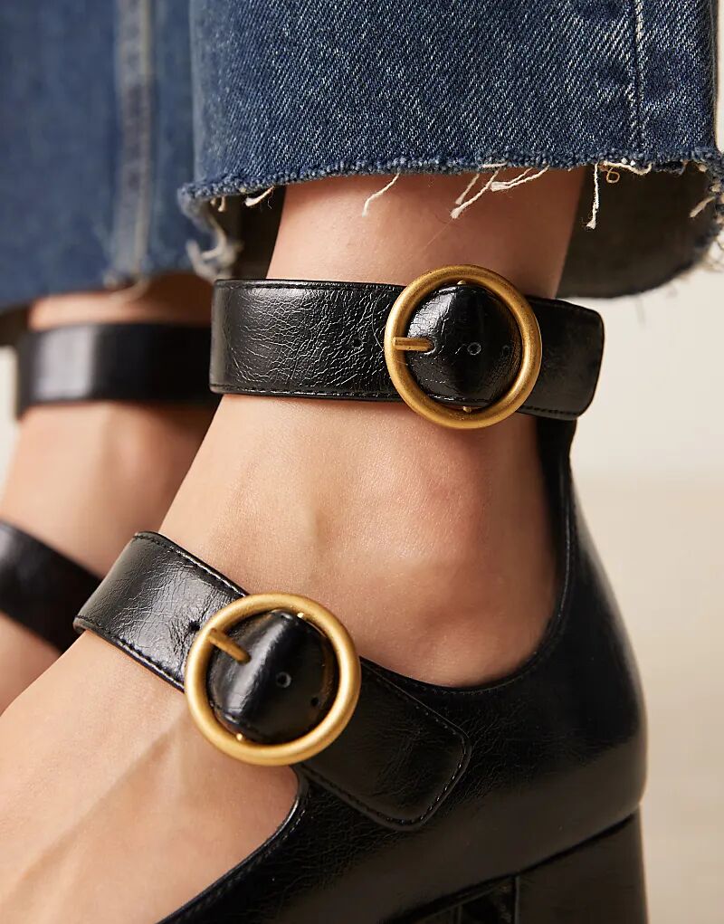 Туфли Sasha с двумя пряжками на среднем каблуке, черные, ASOS DESIGN — фото 3