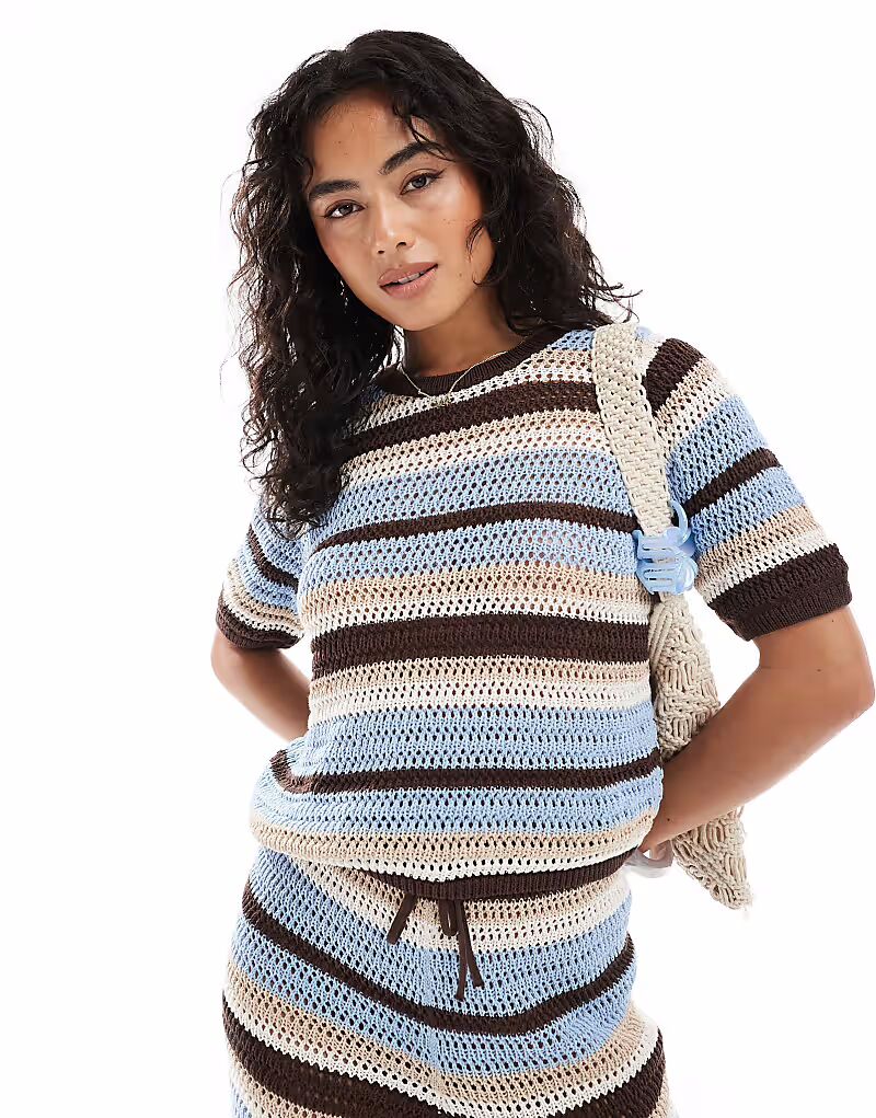 

Футболка свободного кроя в сине-коричневую полоску Asos Design, Коричневый, Футболка свободного кроя в сине-коричневую полоску Asos Design