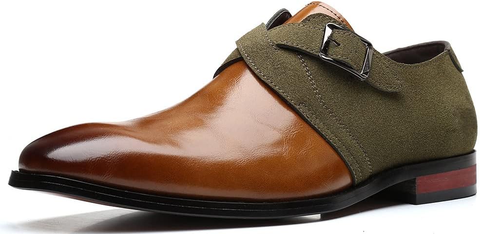 Мужские лоферы Santimon Monk Strap с ремешком, легко надеваются, кожаные, удобные, легкие, формальные, деловые, классические повседневные туфли, зеленый — фото 2