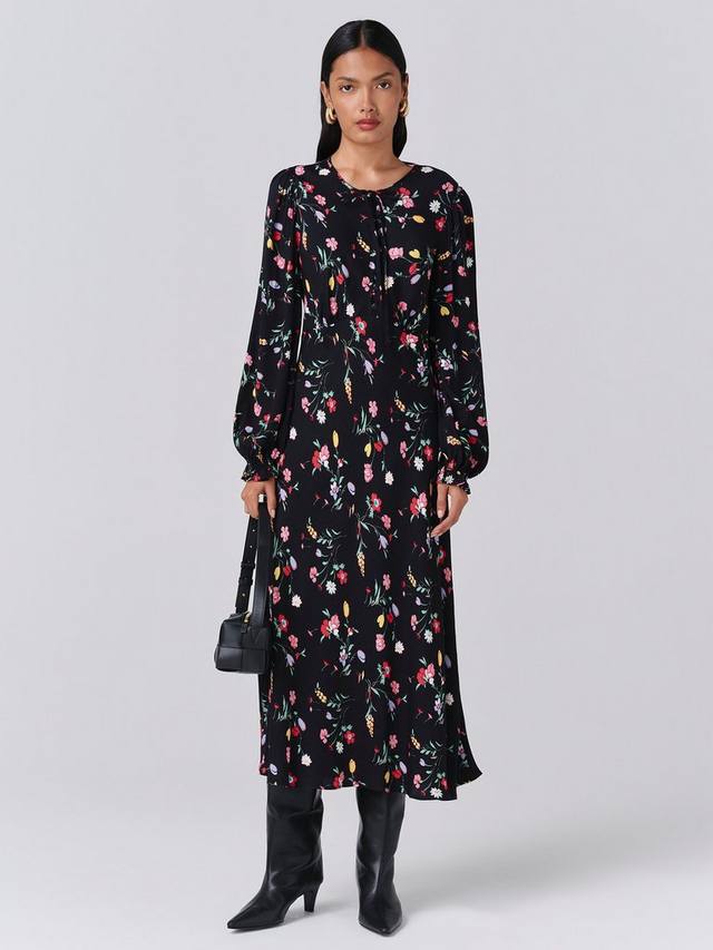 

Стелла цветочное платье миди с длинными рукавами и круглым вырезом Ghost