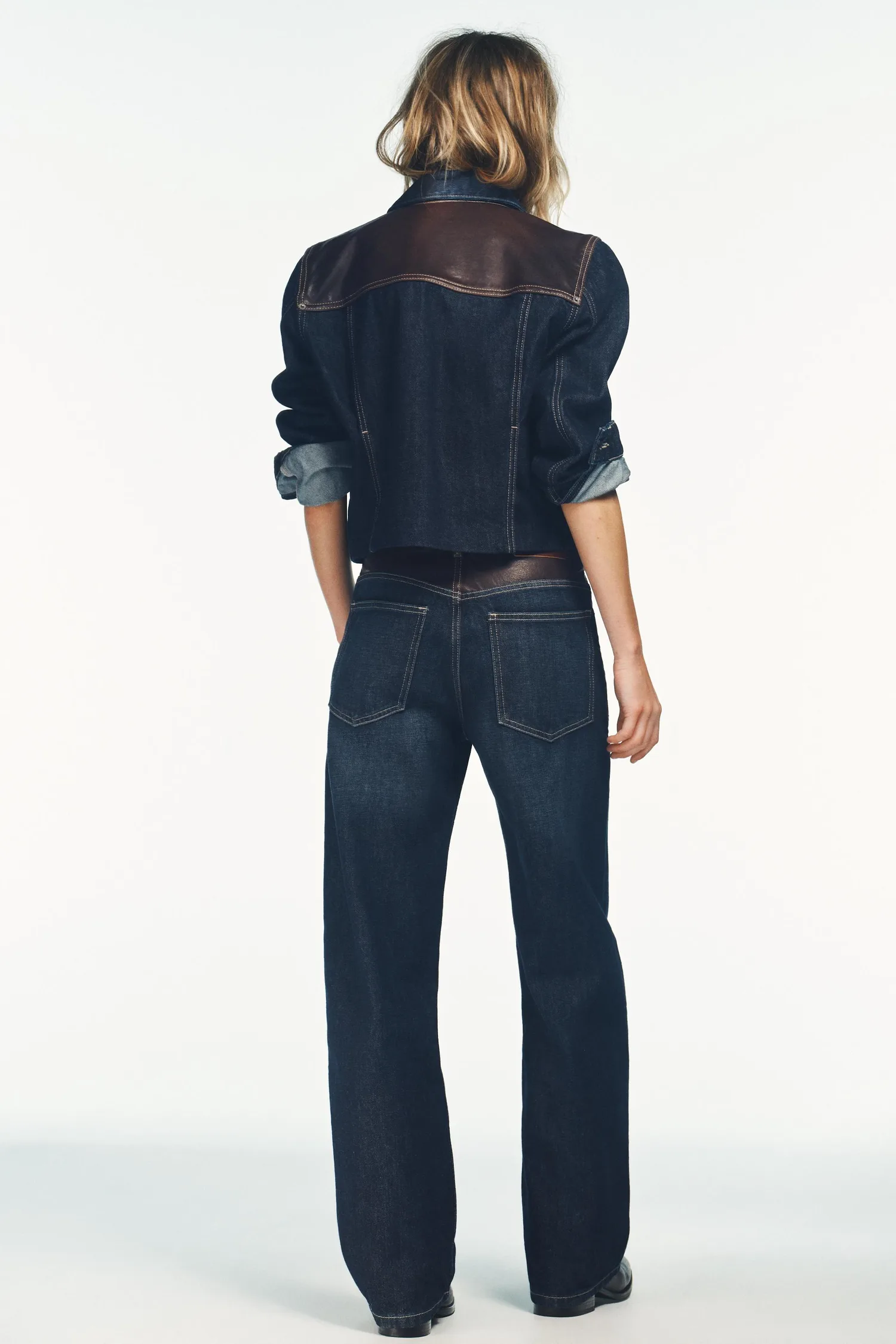 Куртка из искусственной кожи и джинсовой ткани Zara, темно-индиго — фото 3