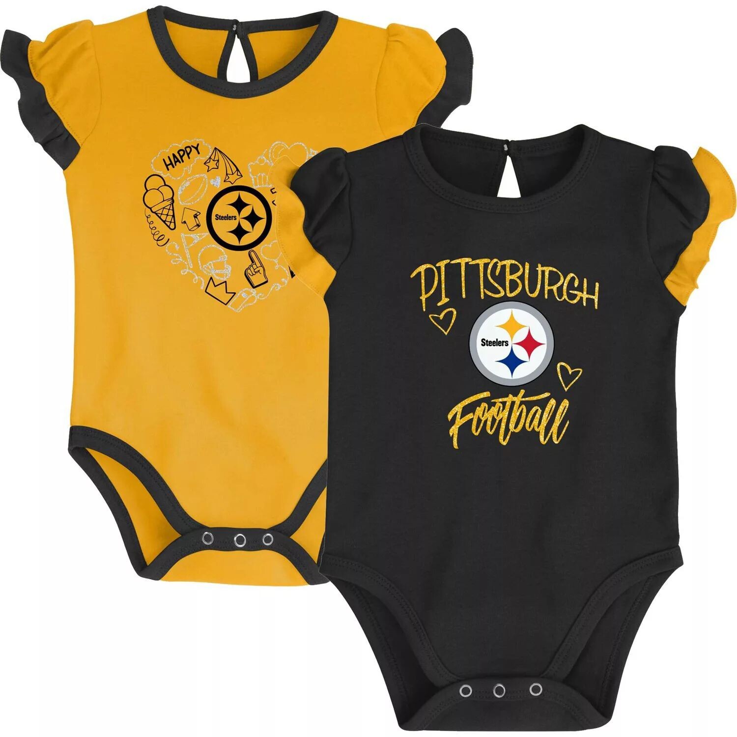 

Черный/золотой комплект боди для новорожденных и младенцев Pittsburgh Steelers Too Much Love из двух частей Outerstuff