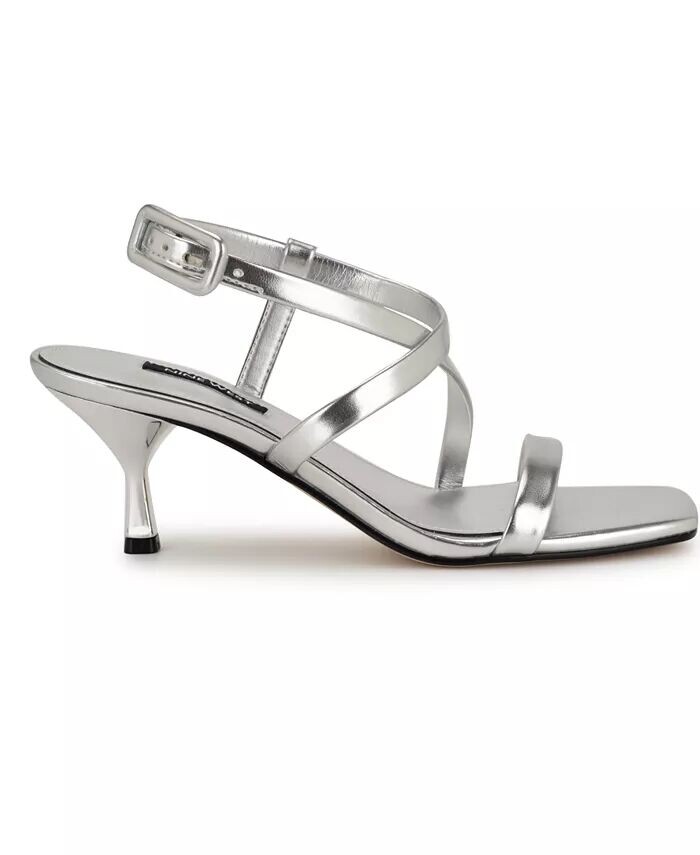 Женские босоножки Hanni Square Toe на каблуке-рюмочке Nine West, серебряный — фото 2