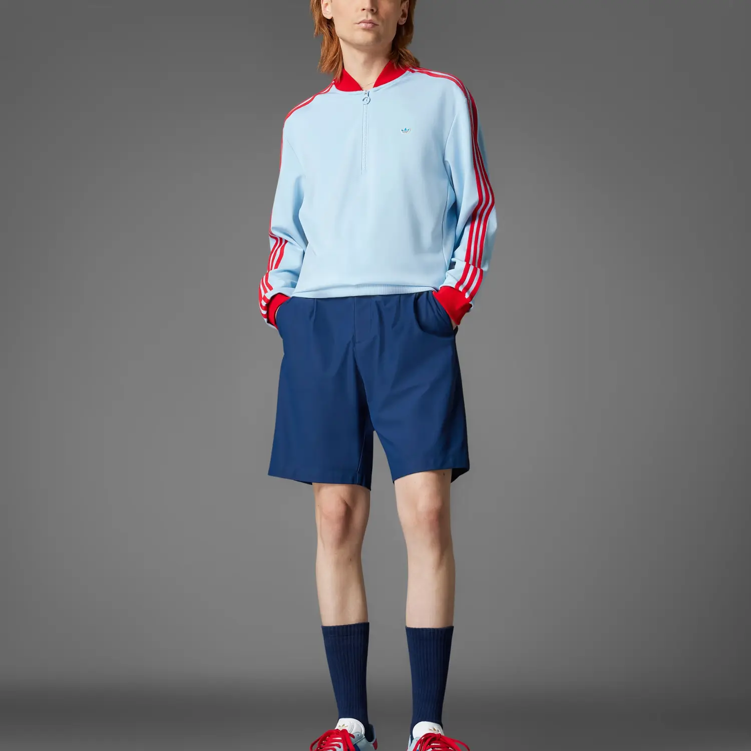Свитшот с молнией на четверть 3 Stripes Adidas Originals, Clear Sky — фото 3