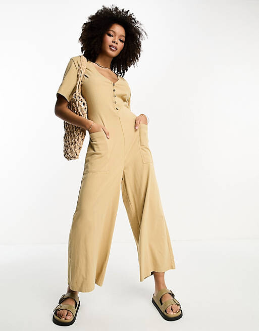 

Комбинезон из джерси цвета мокко с пуговицами спереди ASOS DESIGN