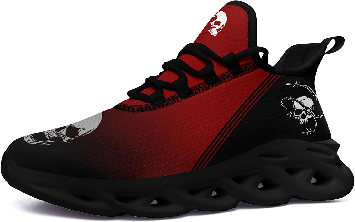 

Мужские дорожные кроссовки для бега с противоскользящей подошвой, легкие, модные с черепом и розой, для ходьбы, спортивные, стильные, с амортизацией, женские Coolcustomize, красный