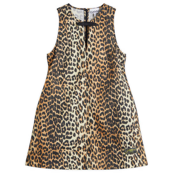 

Нейлоновое мини-платье «Дюшес» Ganni, леопард