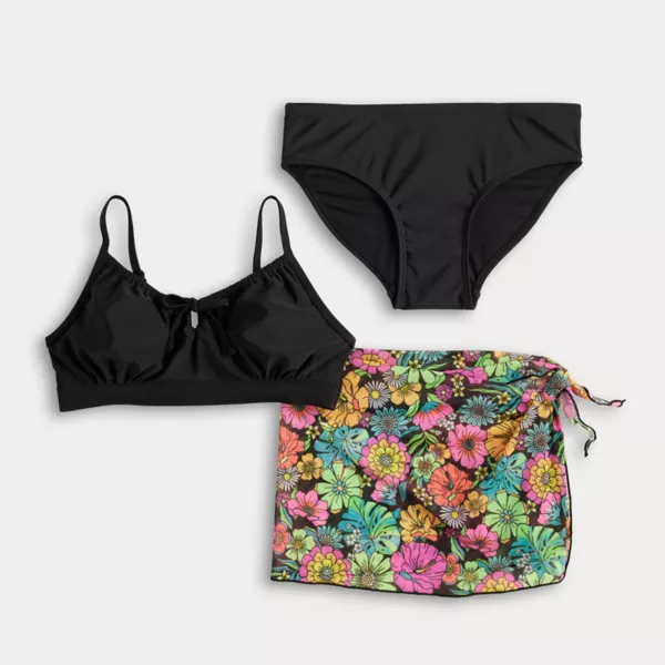 

Девушки 7-18 лет 3-комплектный бикини с сетчатой юбкой Limited Too, цвет black floral mix