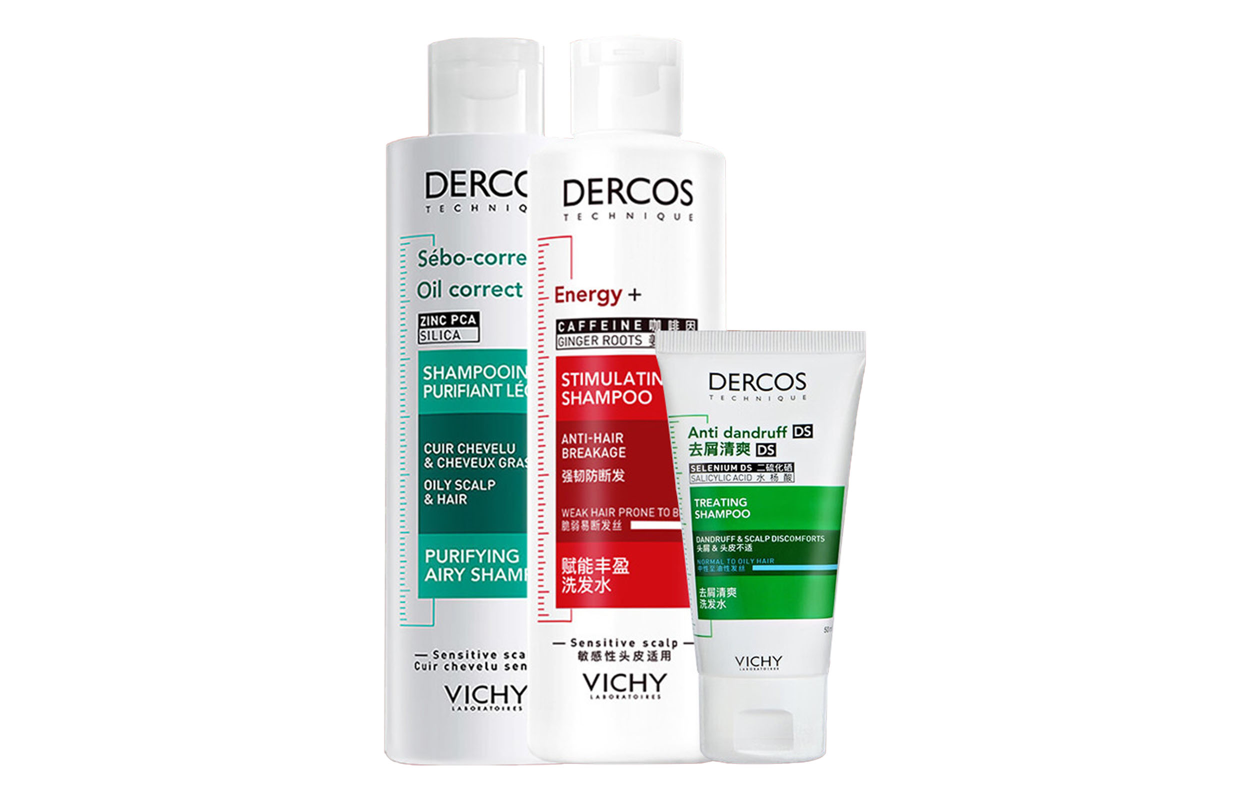 

Набор из пяти предметов: шампунь для придания объема и свежести, средство от перхоти, успокаивающее очищающее средство с имбирным ароматом Vichy, three-piece set: purifying shampoo 50ml+oil control balancing shampoo 200ml+empowering plumping sha...