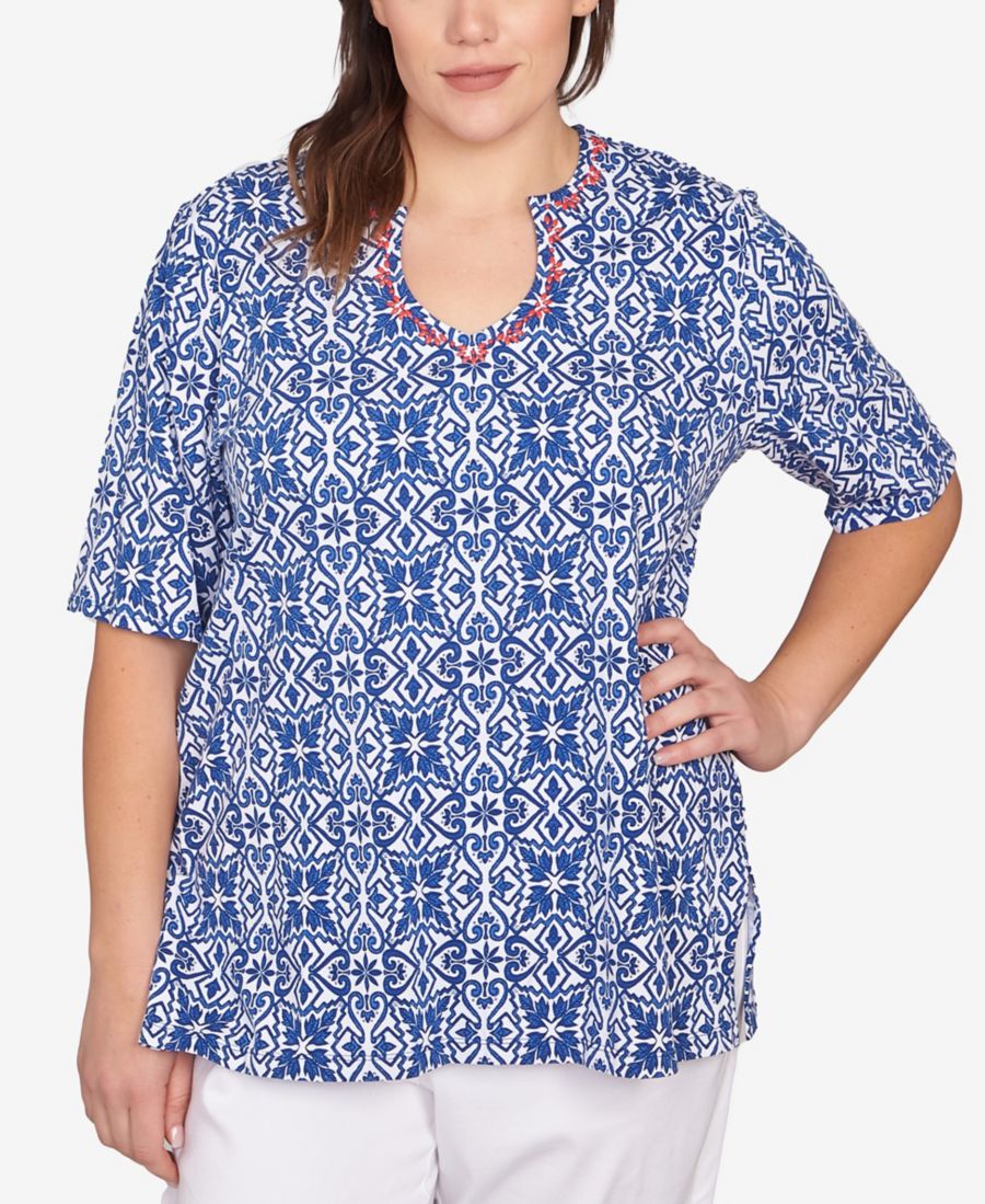 

Вязаный топ большого размера Pacific Medallions с декоративными медальонами Ruby Rd, Blue Multi