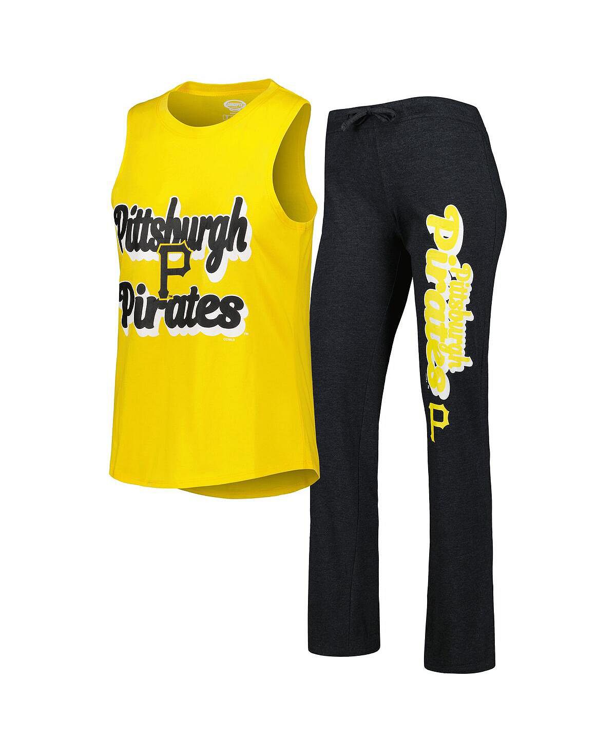 

Женский комплект для сна с топом на бретельках и брюками Heather Black и Gold Pittsburgh Pirates Wordmark Meter Concepts Sport