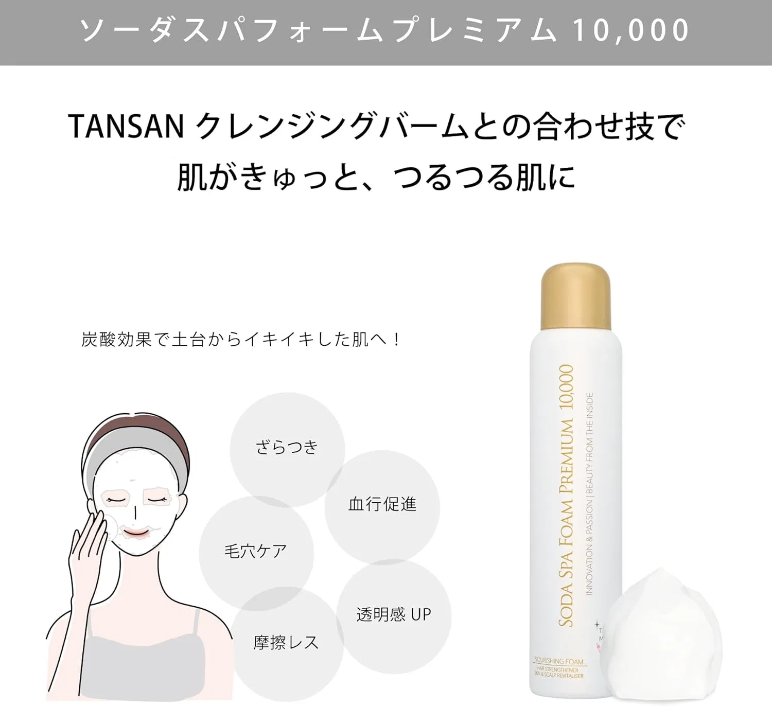 Набор для ухода за кожей головы: угольная пена Soda Spa Foam Premium 10000 130 г x 3 + бальзам TANSAN Balm Cleansing 90 г x 1, Tansan Magic — фото 4