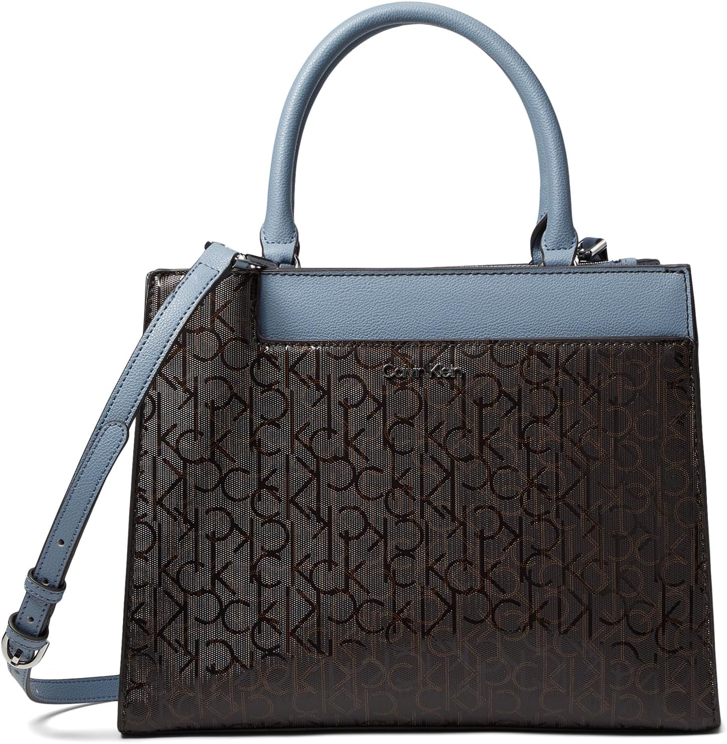 

Сумка Calvin Klein Edie Triple Compartment Text Emboss Satchel, цвет Brown/Khaki/Flintstone