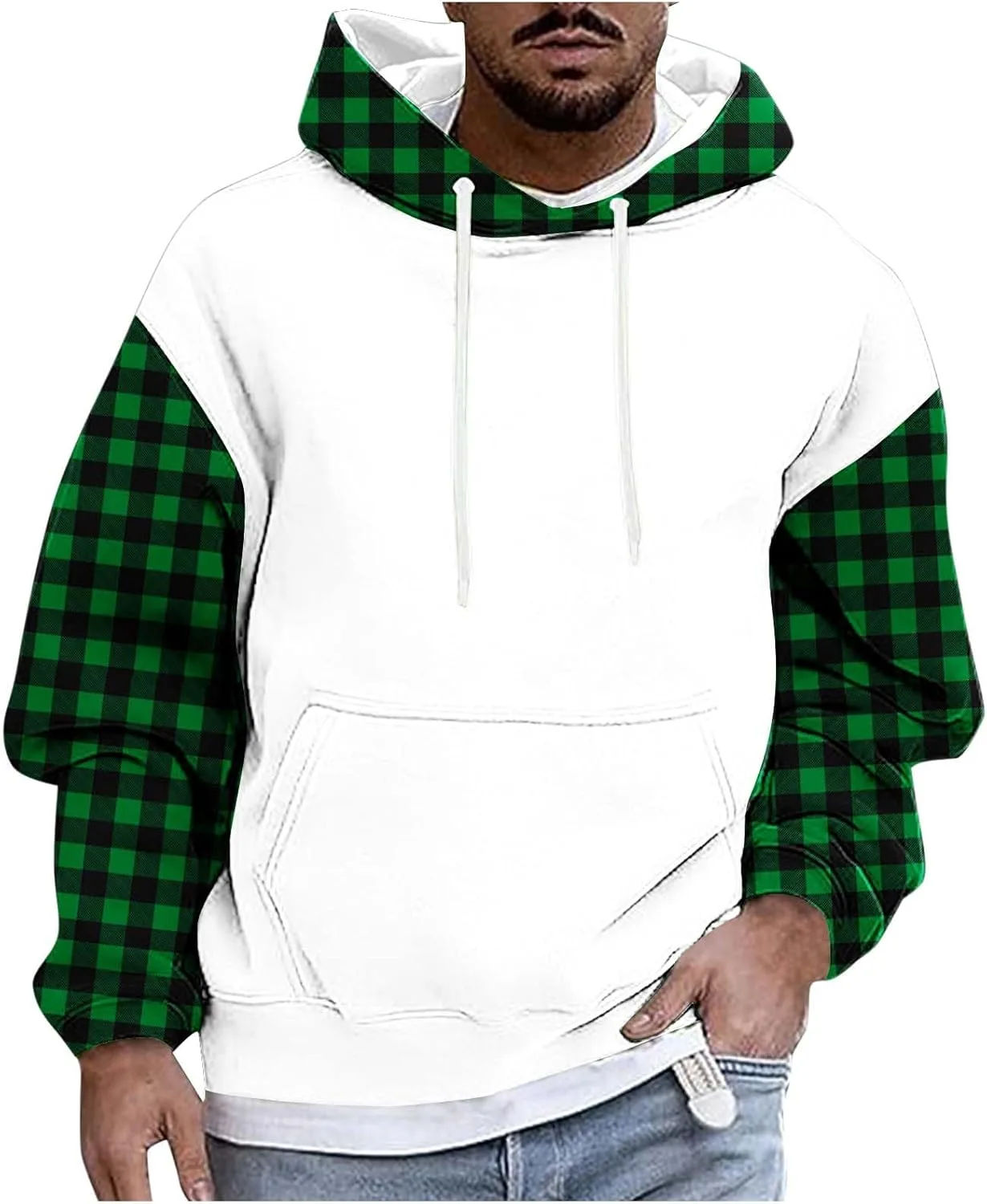 

Мужской свободный худи с длинным рукавом в стиле пэчворк