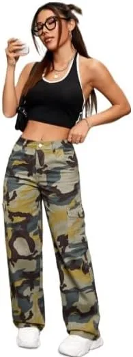 

Стильные камуфляжные карго джинсы: высокая посадка, прямой крой, XXS-L