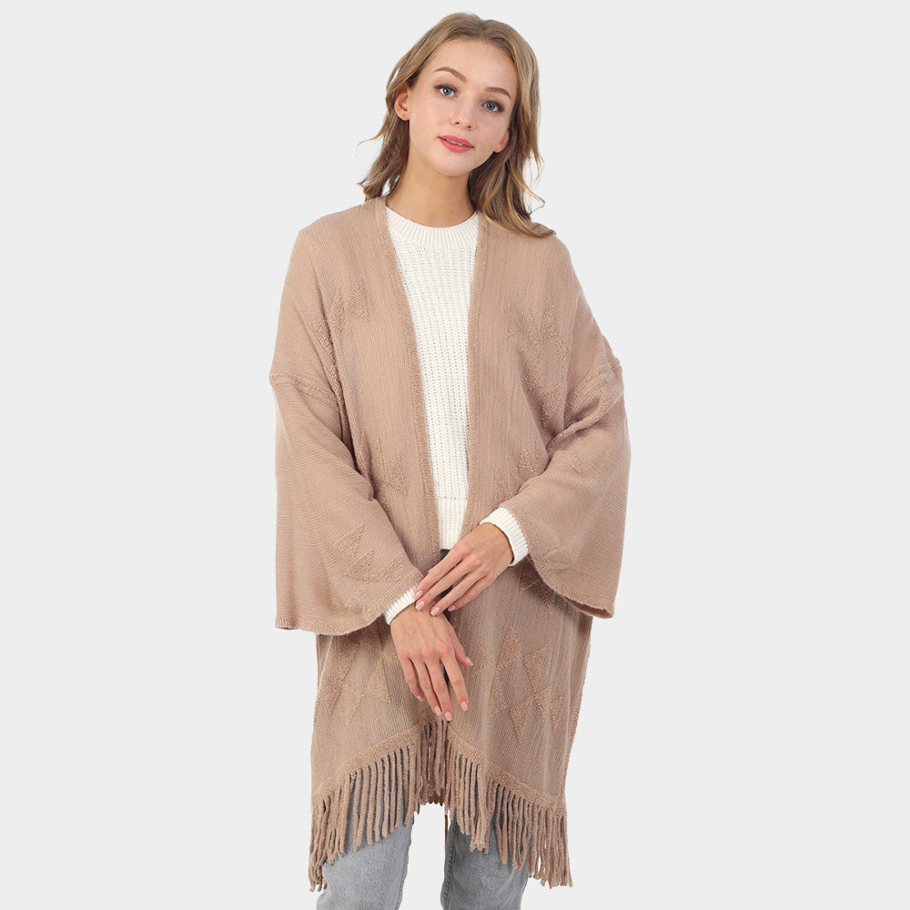 

Ацтекский пончо с бахромой TRUEDAMES, Taupe