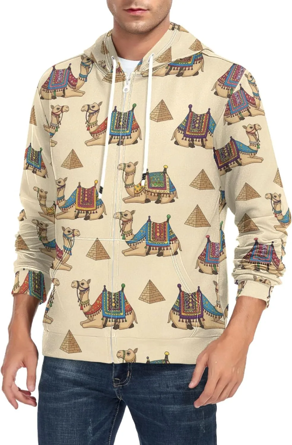 

Мужская толстовка с капюшоном на молнии Camel Pattern с пирамидами CUPADA