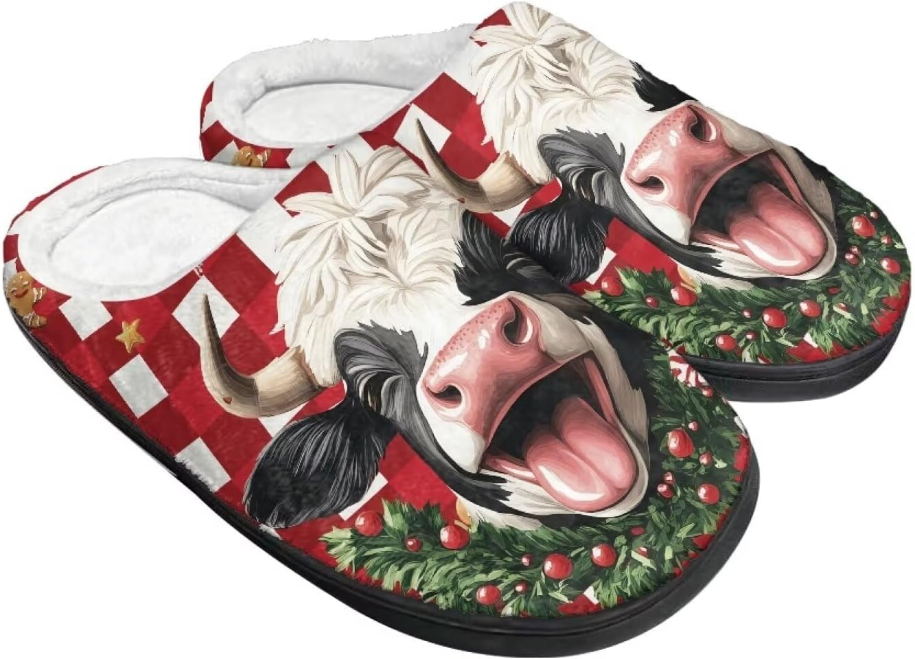 

Хлопковые тапочки на Хэллоуин и Рождество для женщин и мужчин, мягкие, теплые, нескользящие, домашние тапочки, дорожные тапочки Buxolandt, Christmas Cow Print
