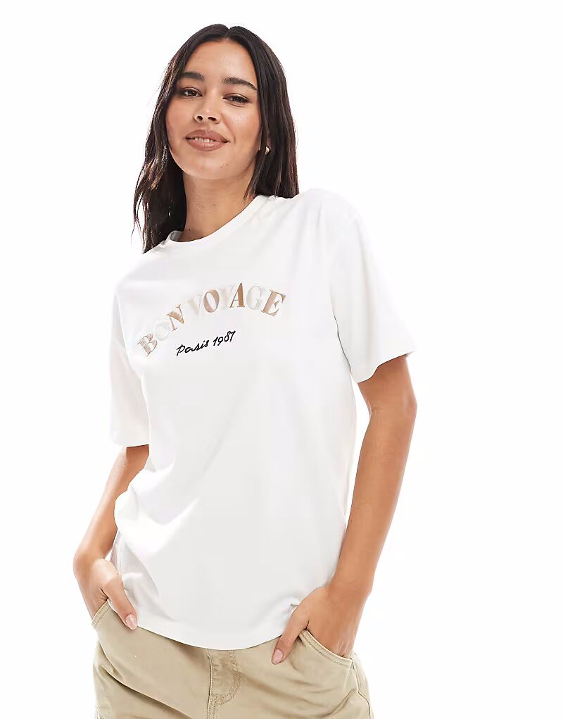 

Футболка свободного кроя Vero Moda с вышивкой Bon Voyage белого цвета