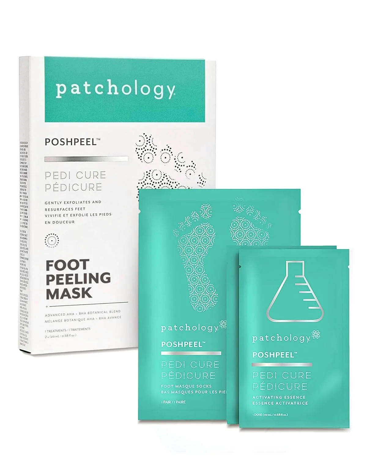 Patchology PoshPeel Pedi Cure - маска-пилинг для ног, отшелушивающая маска для ног, педикюрные носочки с глубоким отшелушиванием для нежной, как у младенца, принадлежности для ухода за ногами, 1 пара 1 штука (1 шт.)