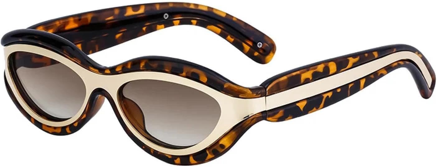 

Женские солнцезащитные очки класса люкс, модные, полуметаллические, с градиентным зеркальным покрытием; мужские панк-очки, защита от УФ-излучения UV400 HHZZYVY, Leopard Tea