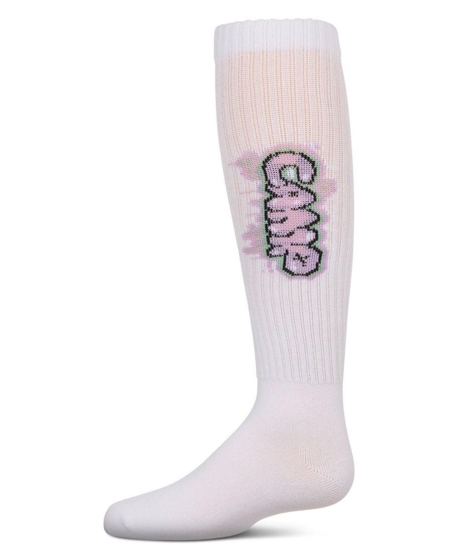 

Детские ребристые хлопковые носки "Graffiti Camp" до колена MeMoi, White