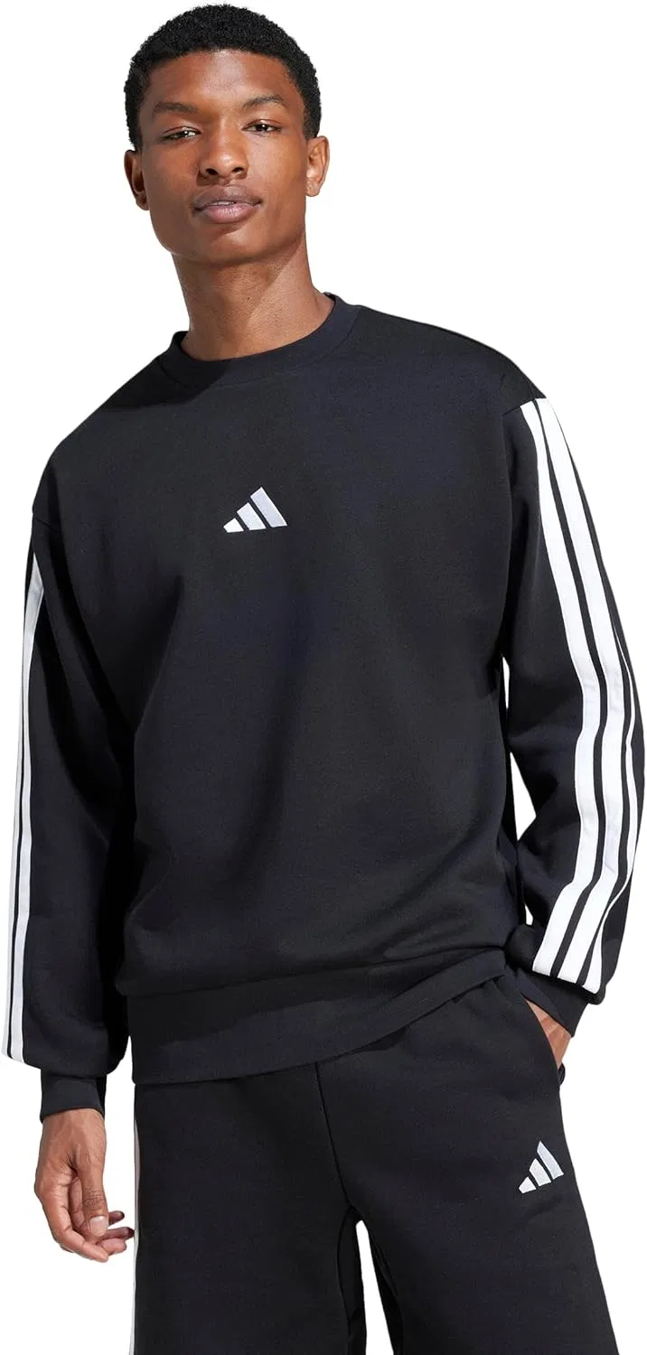 Толстовка Adidas Men's Essentials 3-Stripes Fleece Sportswear, черно-белая, размер L
