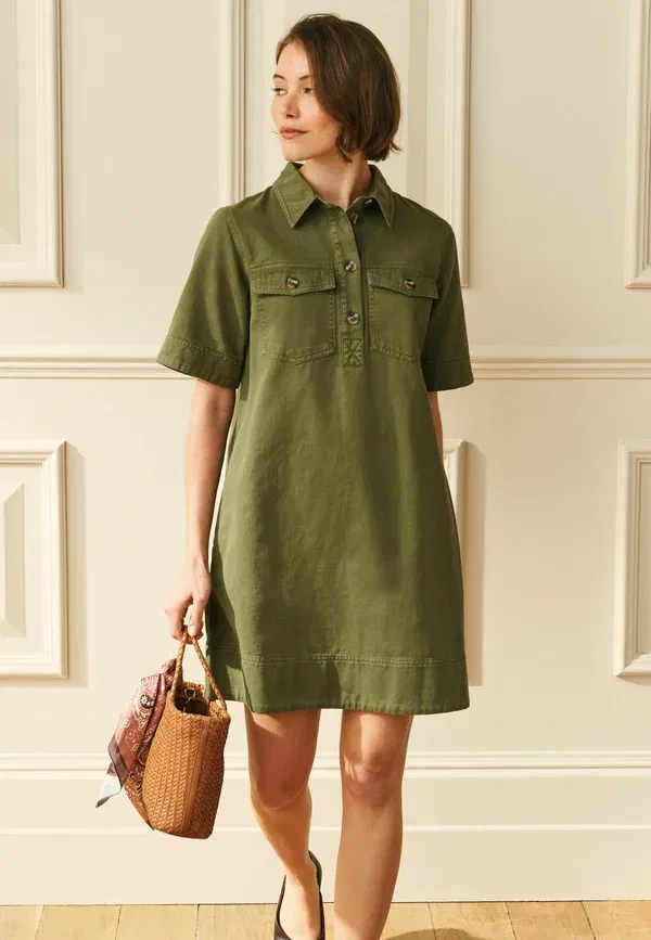 Платье-рубашка мини Petite fit utility shirt mini dress Next, цвет вымытый шалфейно-зеленый — фото 2