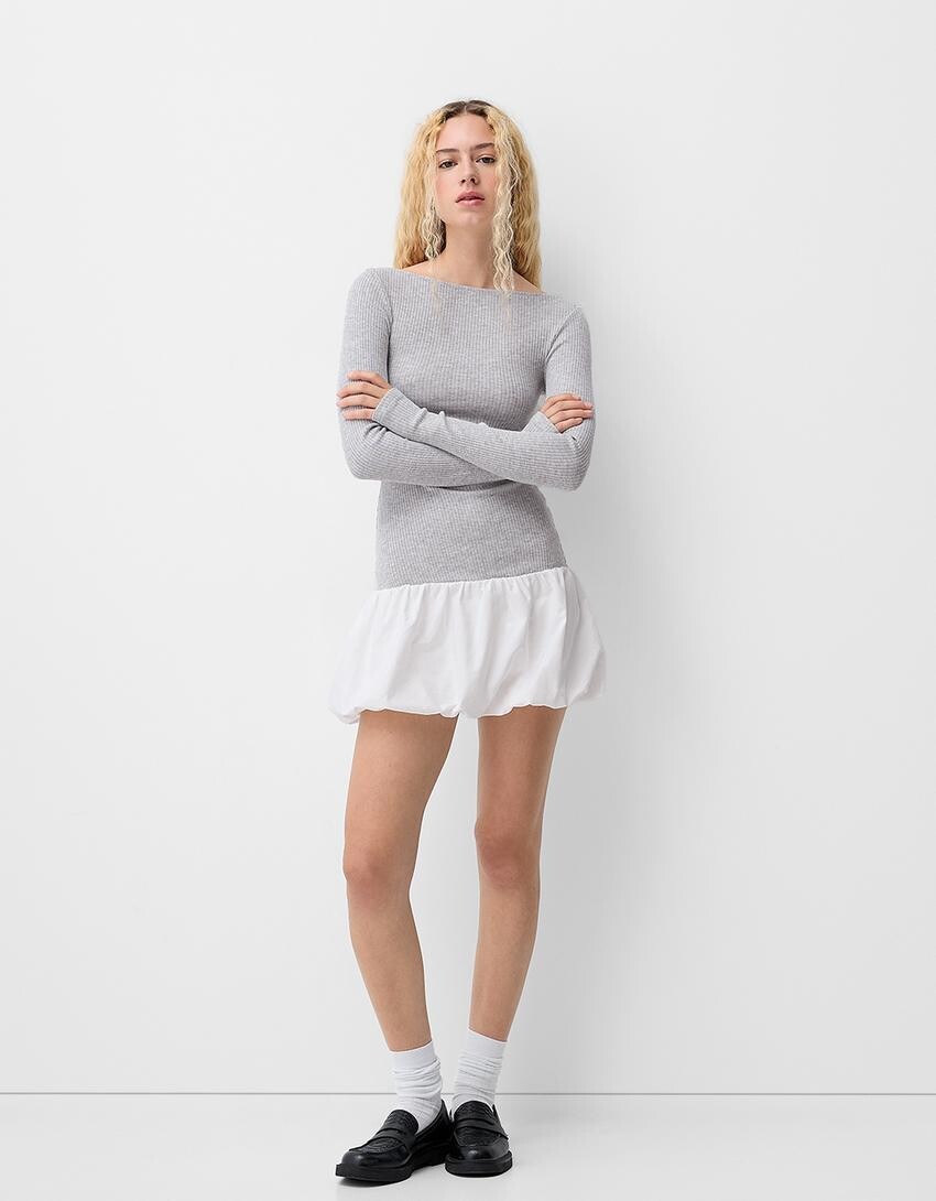 

Мини-Платье-Баллон в рубчик Bershka, серый