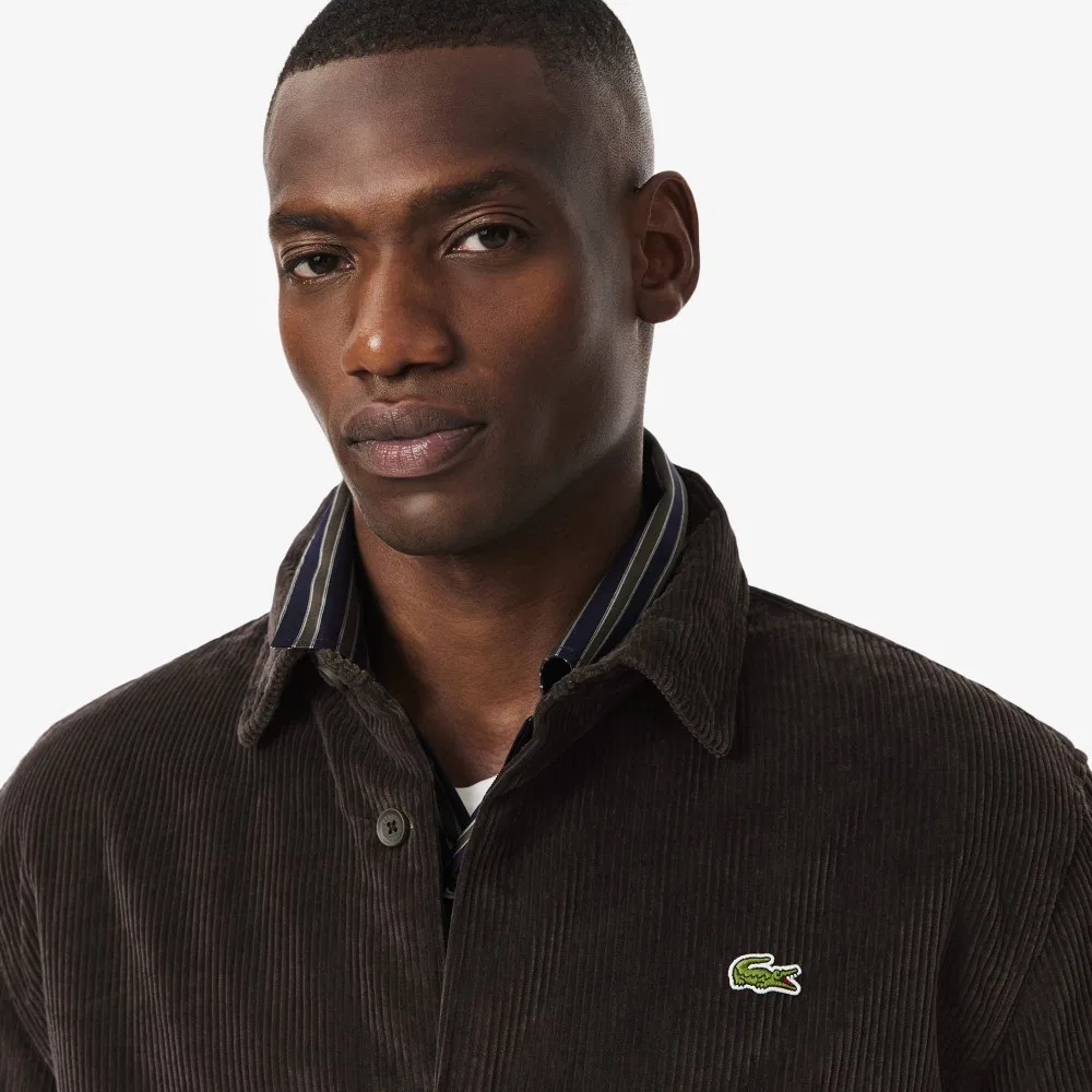 Мужская вельветовая стёганая рубашка-куртка тёмно-коричневая от Lacoste — фото 2