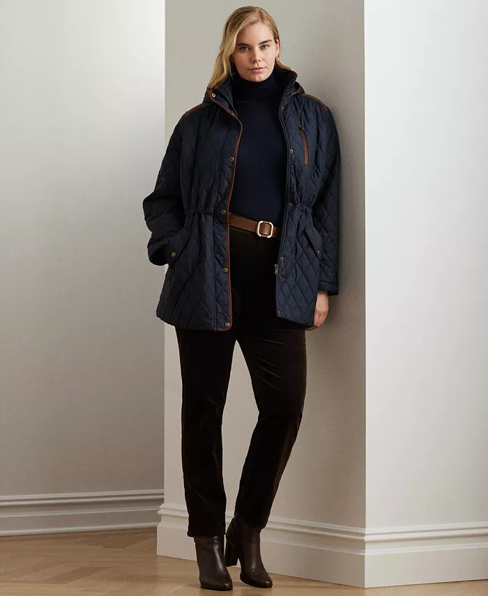 

Стеганое пальто-анорак с капюшоном больших размеров Lauren Ralph Lauren, синий