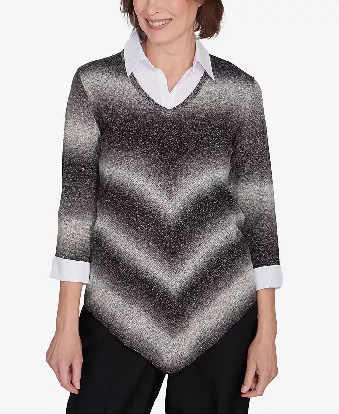 

Petite Classics тканый свитер с шевронным узором Ombre Alfred Dunner, серый