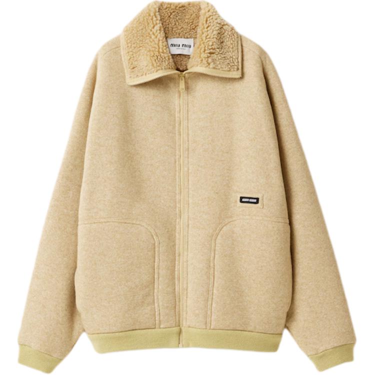 

MIU MIU Застёгивающаяся на молнию овчинная куртка, Large Pea Green