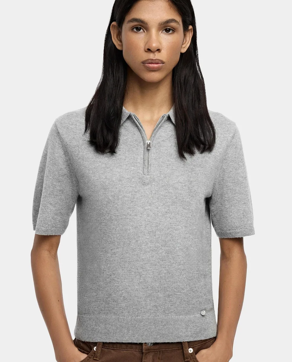 

Женский вязаный свитер с воротником-поло и передней застежкой на молнию Parfois, серый
