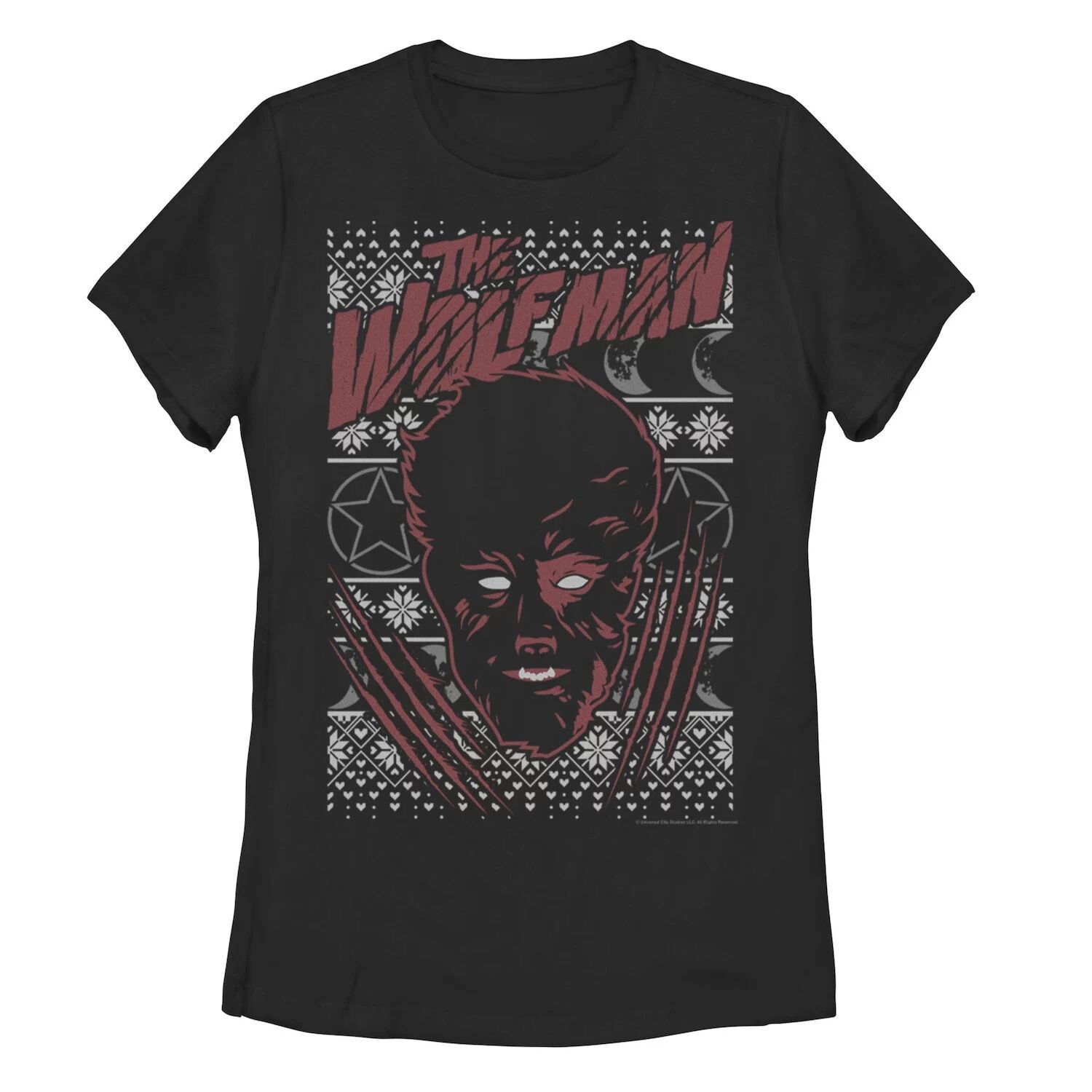 

Юниорская футболка Universal Monsters Christmas The Wolf Man Ugly Sweater Tee Licensed Character
