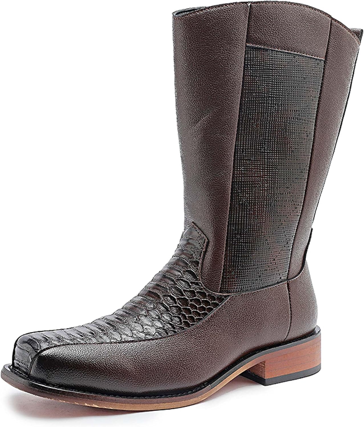 

Мужские модные ковбойские сапоги с ретро квадратным носком, черные, коричневые западные сапоги в стиле кантри, антискользящие, износостойкие, униформа, формальная и повседневная обувь из кожи Generic