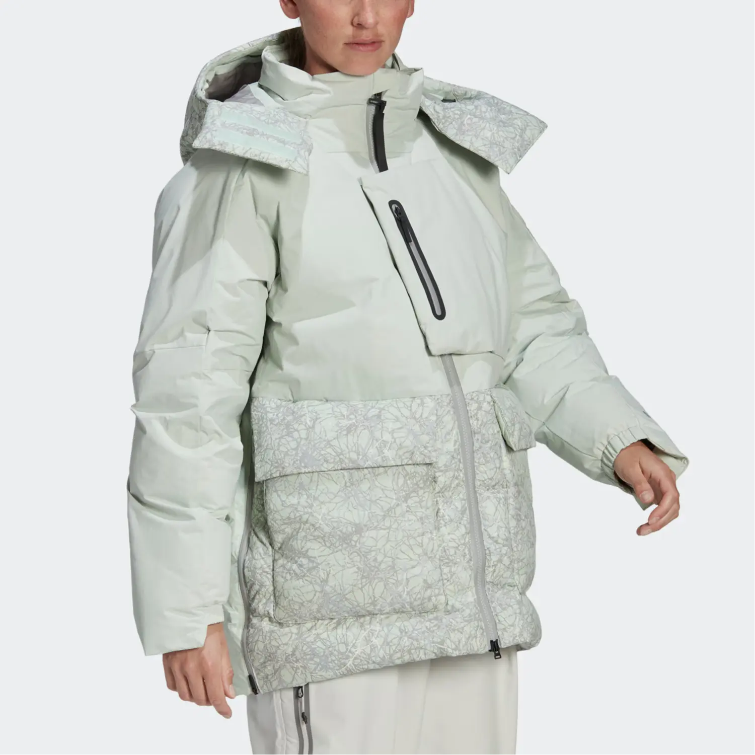 Adidas Куртка пуховая And Wander Xploric женская льняной зеленый, Linen Green — фото 4