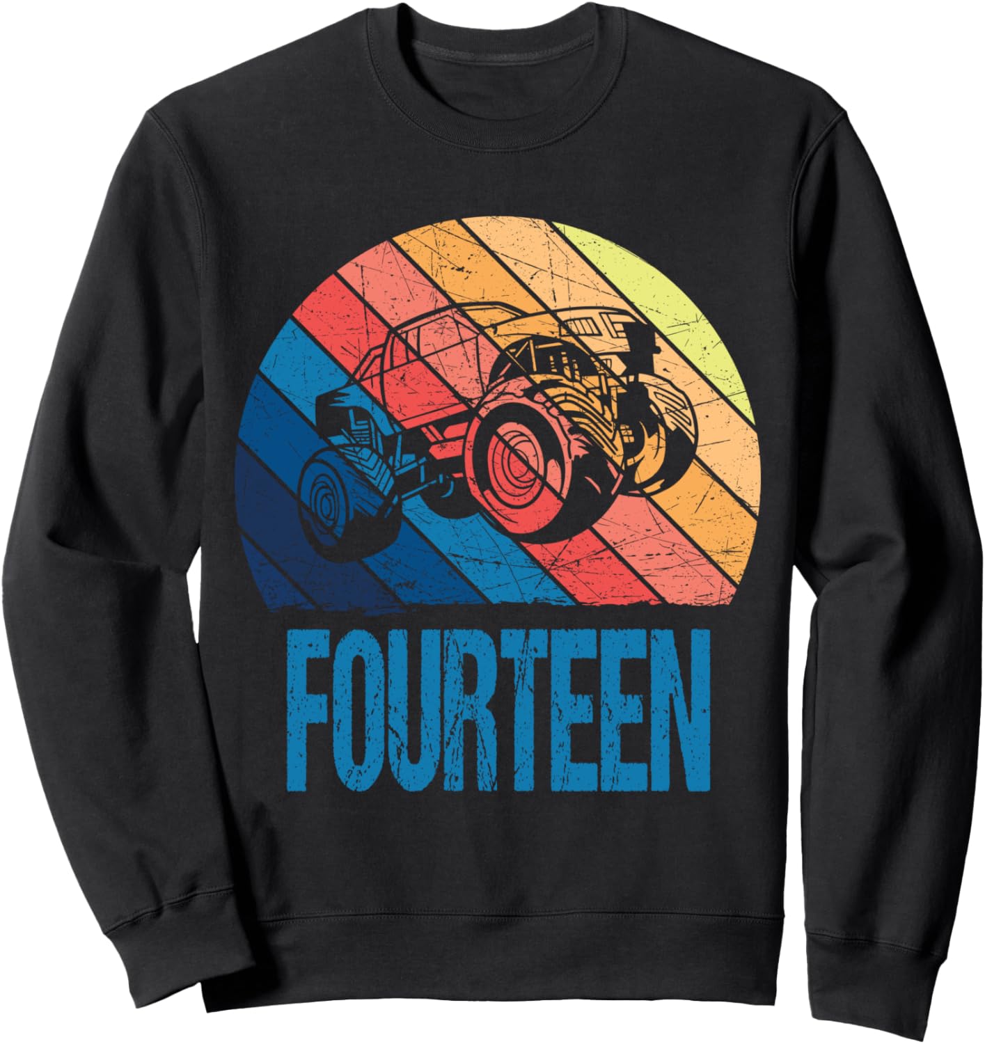 

Футболка на 14-летие, кроссовки с изображением монстр-трака для мальчиков и девочек, черная Retro Monster Truck Birthday Apparel Boys Girls