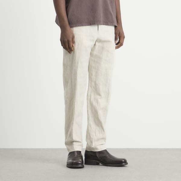 Брюки из хлопка и льна в елочку Dries Van Noten, off белый — фото 2