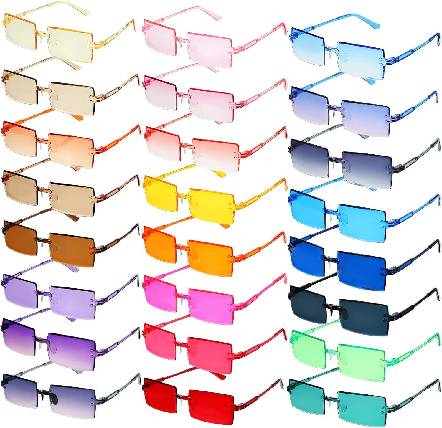 

EBOOT 24 шт. Солнцезащитные очки без оправы, прямоугольной формы, для женщин и мужчин, без оправы, квадратной формы, многоцветные градиентные очки, унисекс, Multi Colors