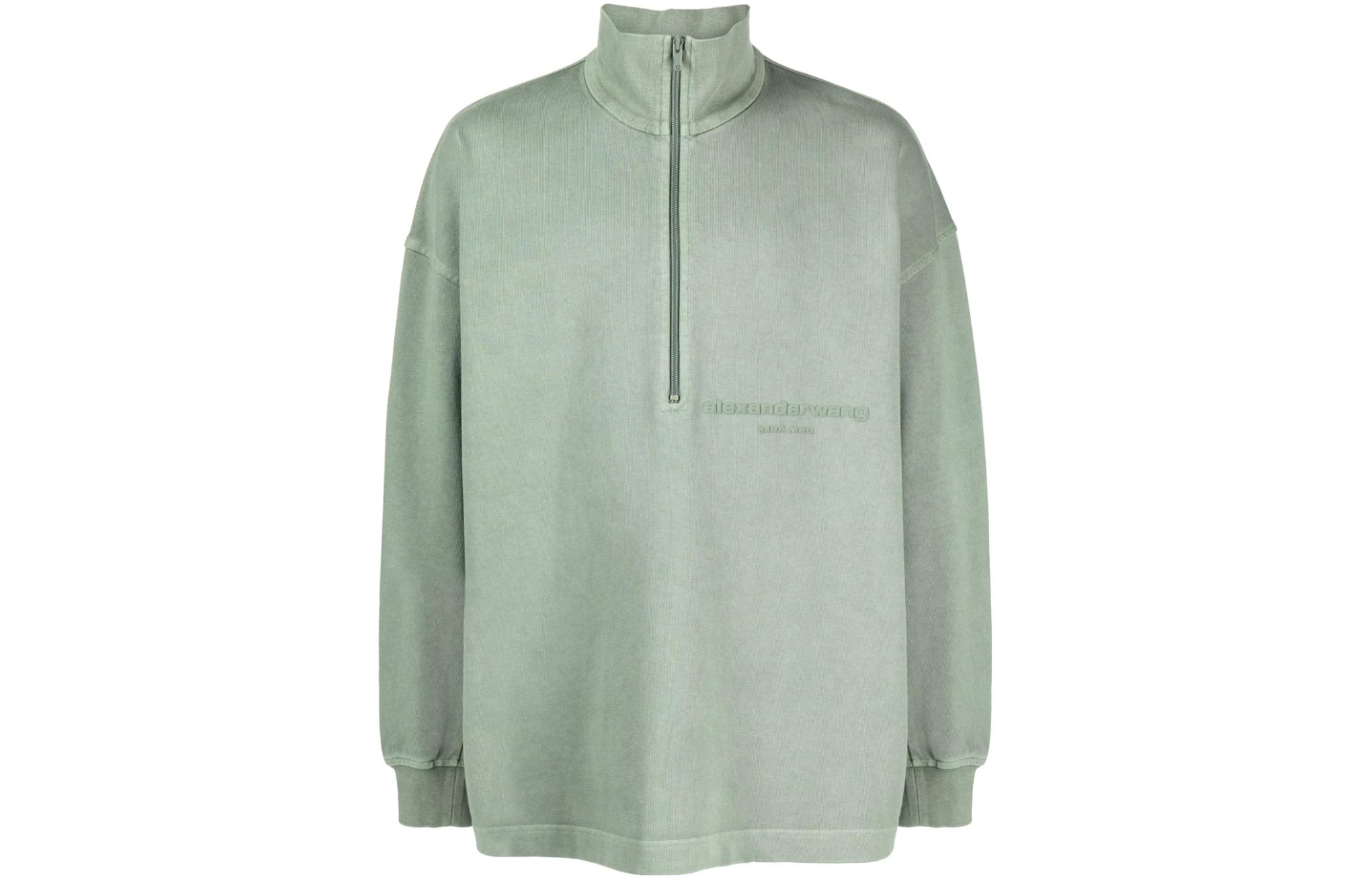 

Полузастегивающийся хлопковый свитшот Alexander Wang, зеленый